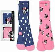 [Disney] Minnie Mouse Girls' Tights, 2 Pack, Navy Polka Dot and Pink Pattern, Gift Box, Multiple Sizes