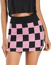 [Joisal] Joysticks Video Game Controller Skorts for Women High Waisted Womens Athletic Skirt for Running Tennis Workout, Pink Black Square, Medium
