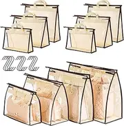 [Uizokequq] Dust Bags for Handbags, 10 Pack Storage Organizer for Closet, Clear Handbag Cover, Hanging Closet Organizer With Zipper, Handles and Hook, 4 Sizes, Beige