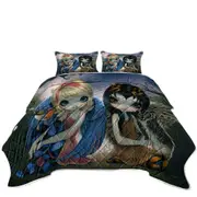 Owlyn and Robyn Cute Bird Fairy and Owl Fairy Coverlet