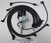 PLYMOUTH 440 1959-1972 BLACK Small Female Cap HEI Distributor & Spark Plug Wires