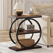 Tribesigns End Table, Narrow End Table with 3 Storage Shelves, Wood Side Table with Black Metal Frames, Industrial Small Sofa Side Table for Living Room, Slim Nightstand and Bedside Table for Bedroom