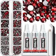 B7000 Jewelry Adhesive Glue with Rhinestones for Crafts, 4000PCS Dark Red Flatback Gems Rhinestones with Tweezer Picker Pencil Clear Glue for DIY Clothes Fabric Shoes Jewelry Making Nail Art