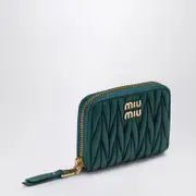 [Miu Miu] Lagoon-coloured leather zip-around wallet One size Green