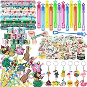 Winrayk 98Pcs Tropical Luau Party Favors Hawaiian Birthday Supplies, Straw Mini Bubble Wand Slap Bracelet Keychain Sticker Pinata Filler Goody Bag Stuffer Kids Summer Pool Beach Hawaiian Party Favors