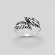 TJS 925 Sterling Silver Toe Ring Double Leaf Twin Leaves Oxidised Adjustable