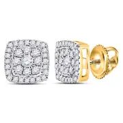 14k Yellow Gold Round Diamond Cluster Earrings 1/4 Cttw