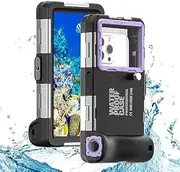 ShellBox Case Diving Case 2nd Gen for iPhone16 Pro Max/16 Pro/16 PLUS/16/Samsung Galaxy SeriesS24-S20 Ultra, Universal Phones[4.9-6.9 Inch],Snorkeling[15m/50ft] Full Body Protector Black-Purple