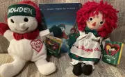 NWT 1998 PLUSH 8" SNOWDEN SNOWMAN & RAGGEDY ANN & BOOK