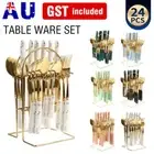 24Pcs Stainless Steel Tableware Marble Ceramic Handle Teaspoon Gift Set