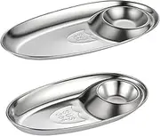 HOLIDYOYO 2PCS Stainless Steel Dipping Tray Sauce Holder for Condiments Seasoning Snacks Appetizers for Home Restaurant BBQ Picnic Outdoor Use