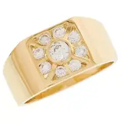 10k or 14k Yellow Gold Mens Round Cut CZ Square Cluster Ring