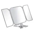 Portable Folding 3-Sided Handheld Make-Up Mirror with Built-In Stand, Silver