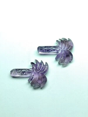 Amethyst Handmade Carved Palm Tree Pair 2 pieces 98 Carats in Weight Blue Color