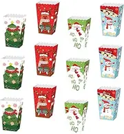 KOMBIUDA Adorable Christmas Pattern 12pcs Baking Packaging Boxes Candy Storage Cases
