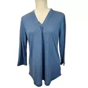 NWT Orvis V Neck 3/4 Sleeve Relaxed Fit Linen Blend Top Women's S Moonlight Blue