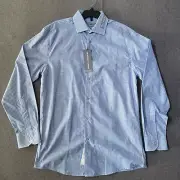 Geoffrey Beene M 15 32/33 White Blue Checkered Slim Fit Button Up 812