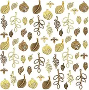 [PH PandaHall] 160pcs Tree Leaf Charms 16 Styles Tibetan Leaf Pendants Dangle Charms Hollow Leaf Pendants Filigree Leaf Charms for Jewellery Making Earring Bracelet Necklace, Antique Bronze/Gold, Metal