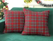 [4TH Emotion] Set of 2 Christmas Scottish Tartan Plaid Throw Pillow Covers Cushion Case Cotton Polyester for Farmhouse Home Decor Red and Green, 18 x 18 Inches