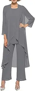 [Botong] Women's Chiffon 3 Pieces Mother of The Bride Dresses Long Jacket Formal Pants Suits
