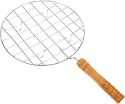 Alasum Round Stainless Steel Barbecue Rack with Wooden Handle Multi Purpose Grilling Mesh for Fish Meat More Sturdy Design for Outdoor Camping Baking