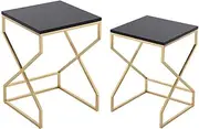 Home Décor Furniture Modern Small Coffee Table, MDF Sofa Side Tables Set, MDF Top & Metal Frame, 2 Piece Living Room or Lounge