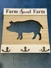 Farm Sweet Farm Sign With Hooks Pig Chicken Wire Key Rack