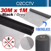100FT / 30M Roll Insect Flywire Window Fly Screen Net Mesh Flyscreen Black/ Grey
