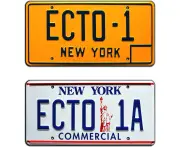 Celebrity Machines Ghostbusters 1 & 2 | ECTO-1 + ECTO-1A | Metal Stamped Vanity Prop License Plate Combo