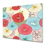 Tempered Glass Bread Board Worktop Saver Flower ornament red and blue 2x30x52