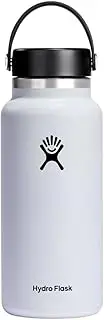 HYDRO FLASK - Water Bottle 946 ml (32 oz) - Vacuum Insulated Stainless Steel Water Bottle Flask with Leak Proof Flex Cap with Strap - BPA-Free - Wide Mouth - White