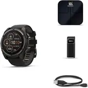 Garmin Fenix 8 Wellness Bundle - Fenix 8, 51mm, Solar, Sapphire, Carbon Gray Titanium, Index™ S2, Black, Index BPM & Garmin USB-A Charging/Data Cable (0.5 m)