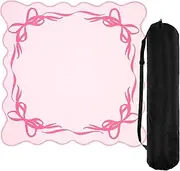 Drydiet Pink Scalloped Bow Mahjong Mat Coquette Mahjong Table Mat with Carrying Bag 31.5" x 31.5" Cute Aesthetic Scallop Anti Slip Noise Reduction Games Table Cover for Poker Card Board Games Dominoes