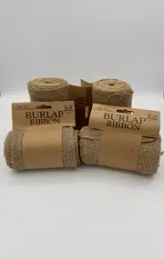 New - Lot of 4 - Natural Burlap Ribbon Rolls, 5.5" x 15' Each - Hobby Lobby