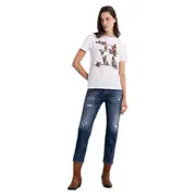 Replay Womens Graphic Tee Rose Label Logo T-Shirt White