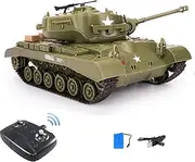 RC Tank M26 Pershing Military Truck Vehicles RC Car Remote Controlled Military Battle Tank Toy 320°Rotational Realistic Sounds (Green)