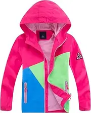 [LOKTARC] Boys Girls Waterproof Hooded Coat Colorblocked Lightweight Outdoor Rain Jacket