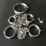 ZJPOJPH SM stainless steel handcuffs ankle cuffs collar bondage SM bondage steel erotic chains pillory cuffs bondage set for men and women(Female)