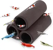 SunGrow 3 Handmade Brown Ceramic Shelters - Shrimp Habitat, Breeding Tube, Hiding cave - Hideaway Pipes Reduce Stress, Encourage spawning - Improves Tank Water Quality - Decorative Aquarium Accessory