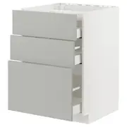 METOD / MAXIMERA base cab f hob/3 fronts/3 drawers, white/Havstorp light grey, 60x60x80 cm