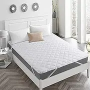 ANDOV Double Mattress Protector Single Bed Pad Mattress Protector Supper Pad and King Size Protector Quilted with Elastic Strap Breathable and Moisture-Proof White