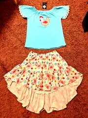 NWT $60 GIRLS SIZE 12 MATCHING SKIRT & TOP SET EMBROIDERED PATCHWORK CHICKEN