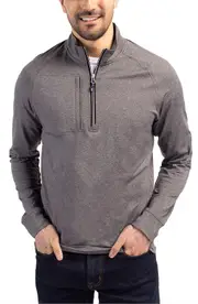 Cutter & Buck Adapt Heather Quarter Zip Pullover in Black Heather at Nordstrom, Size Lt