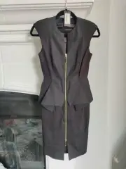 Ted Baker London Dress Peplum Black Zip Sheath Shoulder Pads Size 1 US 2 NEW