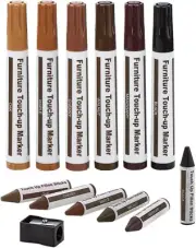 Wood Furniture Repair Kit – 13 Markers & Wax Sticks for Scratches & Stains