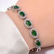 Tsavorite & Cubic Zirconia 925 Sterling Silver Tennis Bracelet 7" B_9702_1045_38