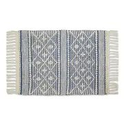 Woven Rugs Collection Textured Hand-Loomed with Fringe, 2x3', French Blue
