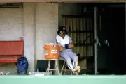 Gorman Thomas Seattle Mariners sits by the cooler prior to a MLB g- Old Photo