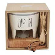 Mud Pie Fondue Dip And Forks Set, White, 4 1/2 X 3 1/2 | Fork 4