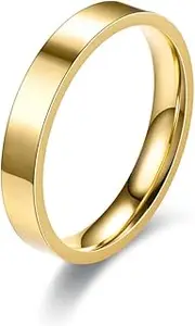 [Generic] 4mm Gold Rings for Women Girls Stacking Stackable Band Thumb Pointer Finger Plain Ring Comfort Fit